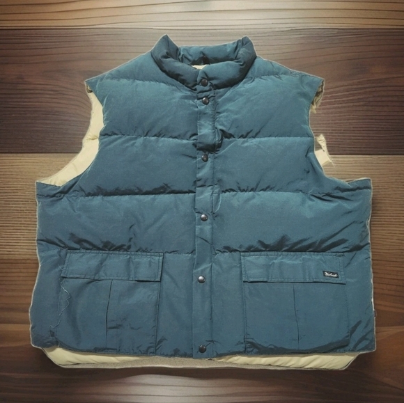 Vintage 90s Woolrich Down Vest Men’s 2XL Made in USA Dark Green Zip Snap - Picture 2 of 14